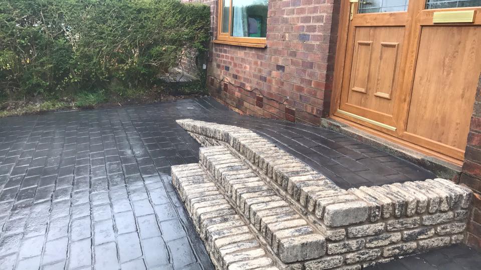Pattern Concrete Driveway with Integrated Step and Pram Access Ramp